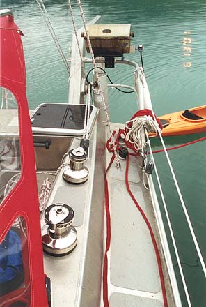side deck,  port aft cockpit combings