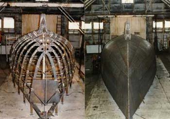 R400 frames and stringers - left, plated hull - right